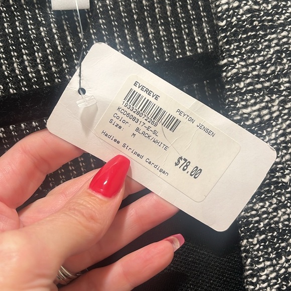 Evereve NWT Peyton Jensen Hadlee Striped black white Long Duster Cardigan M - Picture 5 of 10